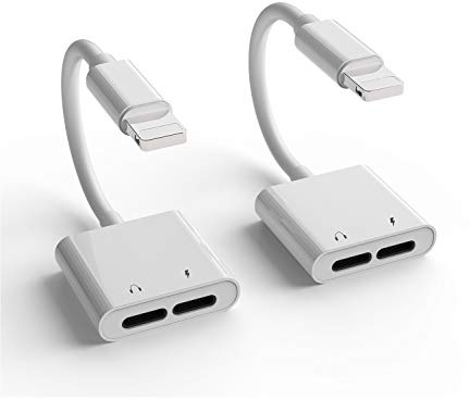 2Pack[for Apple MFi Certified]Headphones Jack Adapter for Charging for iPhone Xs/SE/11/12/Pro/Max/for iPad Dongle Converter Charger Accessories Cables Audio Connector Earphone Dual Lightning Splitter