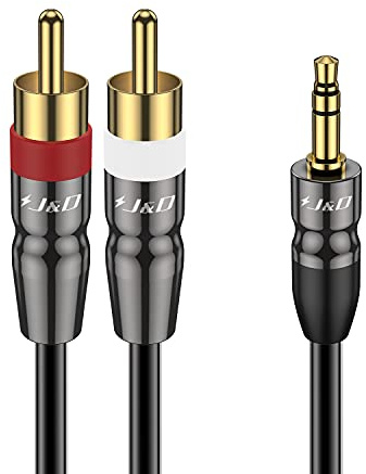 J&D Câble 3,5 mm vers RCA, Adaptateur Jack Mâle 3,5 mm vers 2RCA Mâle, Coque en Cuivre Plaqué Or, Cordon Y Audio Stéréo 1/8 Pouce Robuste, Compatible Smartphone, Lecteur MP3, Tablette, 0,3 Mètre