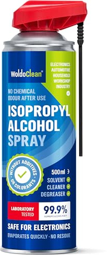 WoldoClean Isopropylalkohol 99,9% Spray 500ml - Aerosolburk Kontakt | Utan tillsatser eller färgämnen, med rör för svåråtkomliga ställen
