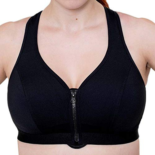 Gemm Ladies Black or White Zip Front Fastening Sports Bra Medium Impact Non Wired Active Gym
