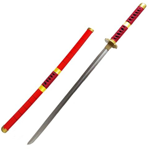 damdos Halloween Prop Cosplay Roronoa Zoro Sword, One Piece Zoro Sword Wa Michi Ichi Wado Ichimonji Sword, Weapon Katana Ninja Samurai Prop Birthdays Gifts (rojo)