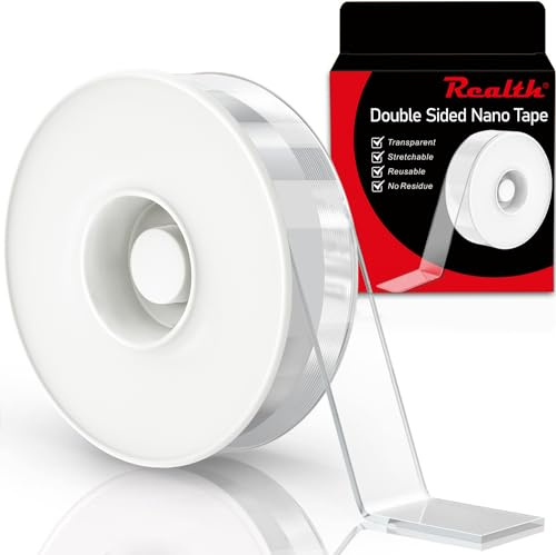 Realth Ruban Adhésif Double Face Nano 30 mm x 5 m Transparent | Ruban de Montage Solide, Sans Trace Lavable Sans Résidu, pour Bureau à Domicile Entreprise Décoratif Carte Affiche Photo Mur