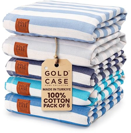 Gold Case Türkisches Strandtuch, Badetücher, Myra-Serie, 5er-Set, XXL, übergroß, 177.8x101.6 cm, 100% Baumwolle, super weich, schnell trocknend, leicht, sandfrei, türkisches Handtuch (5X-myra-Blues)
