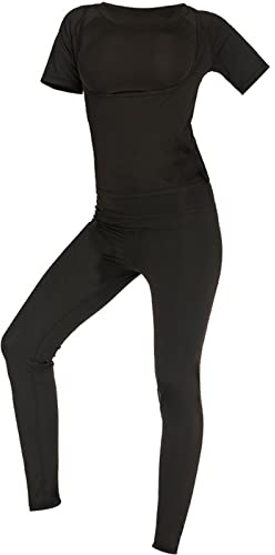 HGYJ Traje de Sauna Profesional para Mujeres- Mangas Cortas y Pantalones Largos,chándal de pérdida de Peso de Sudor de Sauna Entrenamiento de Boxeo Gimnasio Carrera,Black,S