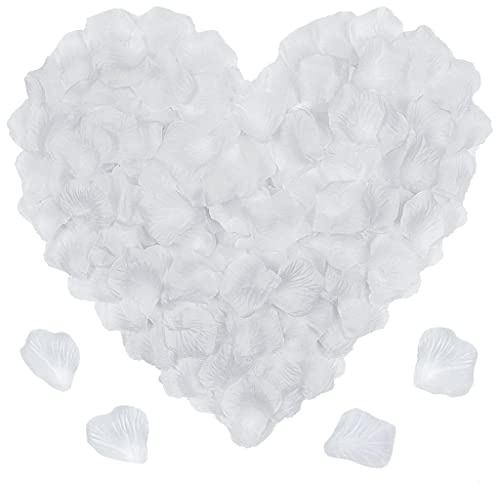JCF 2000 Pieces Rose Petals, Artificial Flower Petals, No-Taste Emulation Roses Petals for Bedroom Wedding Valentine's Day Anniversary Party Romantic Decorations(White)