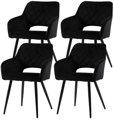 CLIPOP Esszimmerstühle 4er Set, Polsterstühle mit Armlehnen, Metallbeine, Samtbezug, Samt Schwarz, bis 150 kg belastbar, für Arbeitszimmer, Wohnzimmer, Schlafzimmer (4er, Samt Schwarz)