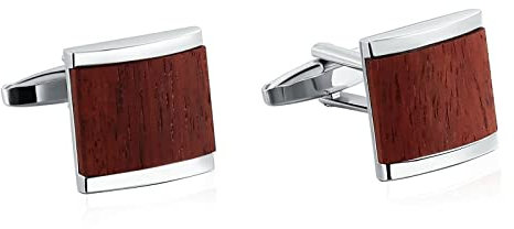Stfery Manschettenknöpfe Herren Graviert, Manchettenknoepfe Gravur Silberbraun Edelstahl Cufflinks Quadratisch aus Holz Schmuck Geschenk