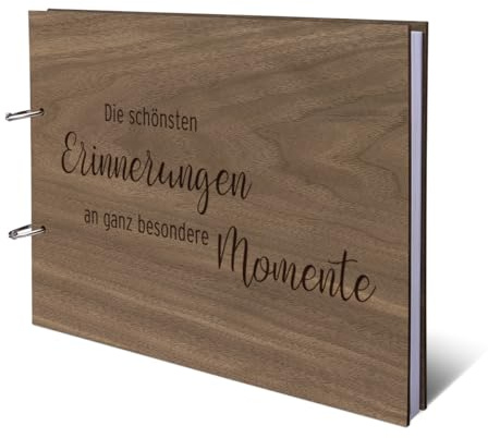 Geburtstag Gästebuch Nussbaum Amerikanisch Ringbuch mit Lasergravur Holzcover 72 Blatt | 144 Seiten DIN A4 quer - Schönste Momente