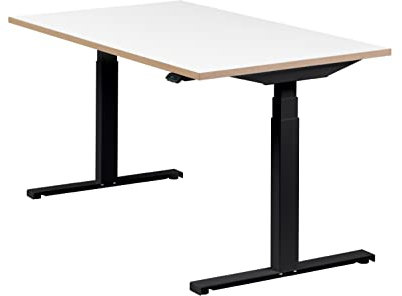 boho office® Höhenverstellbarer Schreibtisch 140 x 80 cm - Elektrisch, Made in Denmark, 2 Motoren, 3-Fach Teleskop, Appsteuerung - Easydesk Schwarz inkl. Tischplatte in Weiß mit Multiplexkante