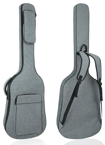 MUZNOTE Bass Guitar Bag Gig Bag Backpack Electric Bass Guitar Case Soft 0.38 inch Padding Lightweight with Pockets Waterproof (Grey)