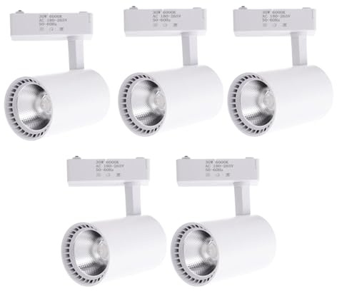 Jandei - Pack x5 Foco Techo Led Carril 30W, Blanco Frio 6000K, 2200 Lúmenes, 220V 50-60Hz Monofásico, Aluminio Vestidor, Escaparate, Tienda, Oficina. Color Blanco