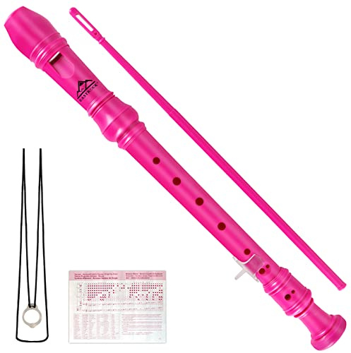 Eastrock Blockflöte Deutsches Instrument Sopran Blockflöte 3-teilig für Anfänger mit Fingertabelle, Packtasche, Daumenauflage, Dunkelrosa