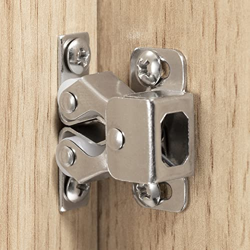 Keenkee 4 PCS Cabinet Latch Double Roller Catch Hardware for Cupboard Closet Cabinet Door Latches and Catches, Nickel