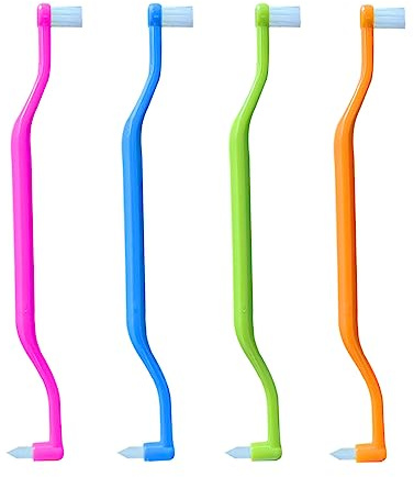 4 Stück Kiefergerechte Zahnbürste, Kompakt Doppelendig Interdental Zwischenraum Bürste Weisheitszahnbürste für Zahnspangen, Zahnimplantate und Zahndetailreinigung, Stil C