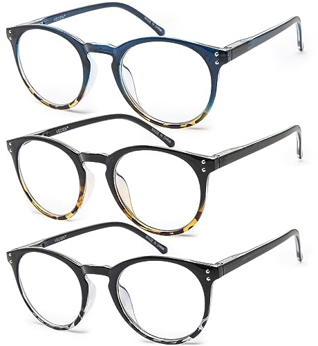 Vecien Lesebrille 3 Stuecke Federn-Scharnier Brillen Mattes Finish fürein, Kristallgläser gibt Ihnen ultra-klare Sicht, Federscharniere Musterdesign für Männer und Frauen