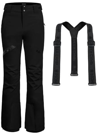 Pioneer Camp Pantaloni da Sci da Donna Cuciture Nastrate Impermeabili Ghette da Neve Integrate Ginocchio Articolato Bretelle Staccabili Regolabili Pantaloni Softshell Invernali da Esterno Nero XXL