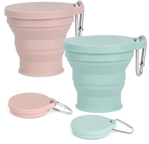 LFBEST Collapsible Cup, 2 Pack Silicone Foldable Cup with Sealing Lid Carabiner, BPA Free Portable Collapsible Travel Mugs Reusable Folding Silicone Cups for Outdoor Camping Hiking