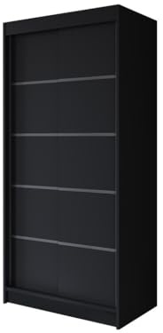 Easy4You P4 100 cm Schwarz Schiebetüren Kleiderschrank 100x200x58 cm Schlafzimmermöbel, Aufbewahrung - Mehrzweckschrank - Farbe: Schwarz