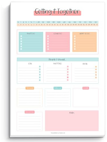 Brain Dump Notepad, to Do List Desk Pad, Productivity Planner, ADHD Daily Planner | 50 Undated Tear Away Sheets A4 (Colorful)