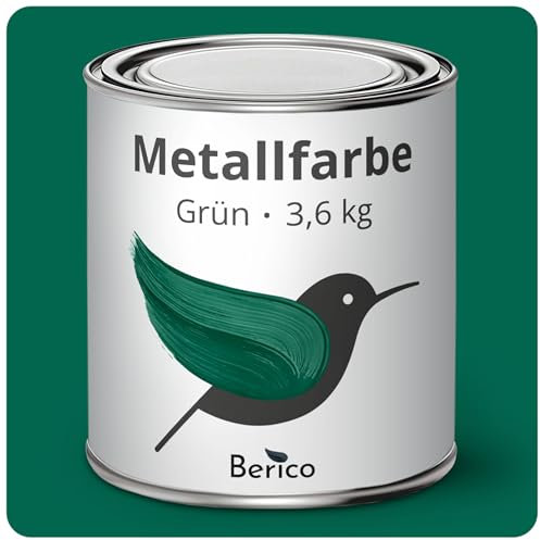 Berico Metallfarbe - Grün Moosgrün Tannengrün - 3,6 Kg - 4in1 Premium Metallschutzlack - Direkt auf Rost - Für Stahl, Zink, Aluminium, Kupfer und Eisen -