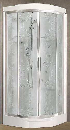 Novellini New Holiday R90 Hammam 90 x 90 cm Cabine de douche multifonction semi-circulaire 2 portes coulissantes angle mélangeur mécanique verre Aqua profil Silver hydromassage Sauna tige hauteur