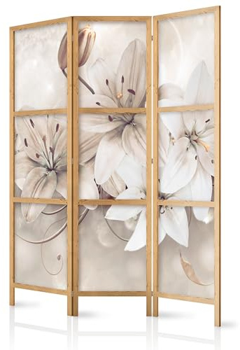 murando - Paravent Raumteiler Holz, 135x172 cm, 3-teilig, Wohnzimmer, Büro | Mobiler Sichtschutz, sofort einsatzbereit, Holzrahmen, ideal fürs Wohnzimmer oder Büro, geruchsneutral, lichtbeständig