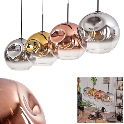 Hängeleuchte Ripoll, Hängelampe aus Metall/Glas in Schwarz/Rauch/Chrom/Gold/Kupfer/Klar, Leuchte im Retro/Vintage-Design mit Schirmen aus Glas (Ø 30 cm), Höhe max. 154 cm, 4 x E27, ohne Leuchtmittel