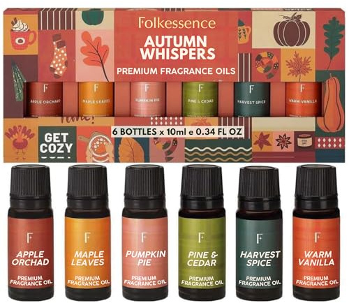 Folkulture Essential Oils for Diffuser | Fall Essential Oils Set of 6x0.34 fl oz | 60 ml Fragrance Oil, Diffusers Oils Fall Scents for Home | Oil Diffusers Fragrances for Diffusers | Pumpkin Spice oil