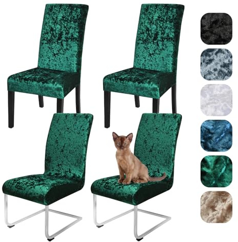 Alishomtll Samt Stuhlhussen 4er/6er Set Zerknitterter Samt Stretch Stuhlbezug Schwingstühle Elastische Hussen Abnehmbare Waschbarer Stühle Schutz für Esszimmer Party Bankett Hochzeit (Grün, 4 Stück)