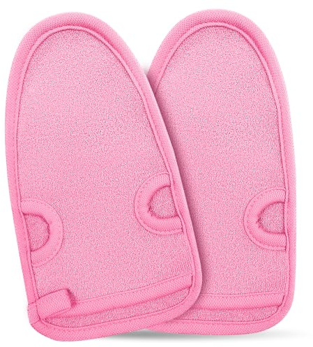 2 Stück Peelinghandschuh,Exfoliating Gloves,Hamam Handschuh Peeling,Massagehandschuh,Duschschwamm für Peeling & Body Scrub(Rosa)…