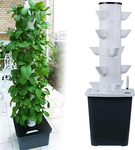 FLTRGO 30 Pods Hydroponics Tower Garden Hydroponic Growing System Aeroponics Growing Kit für Kräuter, Obst und Gemüse mit Hydratationspumpe, Adapter, Netztöpfen, Timer für Kräuter, Obst und Gemüse