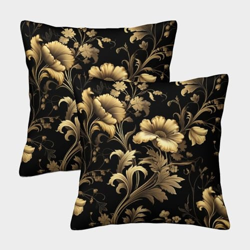 KKPBHTYVG Schwarzes Gold Kissenbezug 2er Set Kissenbezüge Wohnzimmer Kissenhülle Couchkissen Polyester Polster Textil Für Sofa Stuhl Bett Garten Dekokissen 50x50cm