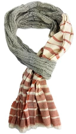 Écharpe en coton pour femme et homme - Aspect froissé - Motif à rayures - Gris orange blanc - Fabriquée en Allemagne, Gris/orange/blanc, 180 x 20 cm (L x B)