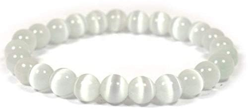 INFINITY GEMS Naturlig AAA selenit armband 6 mm ädelsten stretch fit armband | 7-7,5 tum längd | Unisex armband | rund form pärlor armband | män/kvinnor, benvit, D-1-754