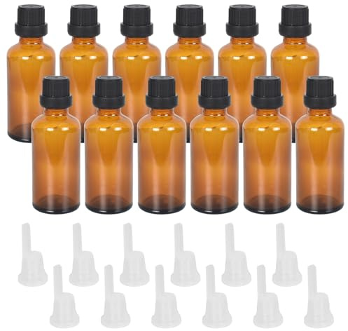 Zimoer 12er-Pack 50ml Bernsteinfarbene Glasflaschen für ätherische Öle mit Kindersicherem Verschluss - Kleine Flaschen für ätherische Öle, Parfüm und kosmetisches Mischen