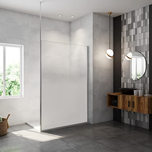 AICA paroi de douche à l'italienne 140x200cm Modèle Brume, avec barre de fixation au plafond 203-320cm, paroi douche fixe en 8mm verre de sécurité