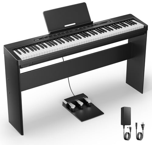 Donner DEP-16A Anfänger Digitalpiano 88 Tasten, Vollformat Klavier mit Hammermechanik, Tragbares E-Piano mit 3-Pedal-Einheit