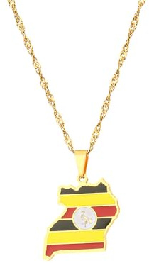 LUTAKU Uganda Map and Flag Necklace for Women Men, Ugandan Necklace Pendant Charm, Stainless Steel Map Jewelry Accessories
