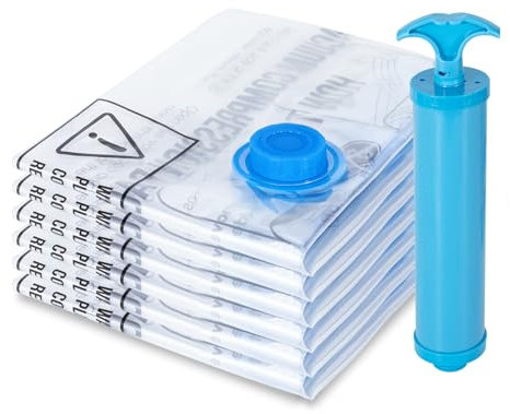 MagicQCraft 6 Pack Medium(50 * 70cm) Vacuum Storage Bags,Vacuum Compression Zipper Storage Bags with Airtight Valve and Hand Pump,Save 80% More Storage Space Work