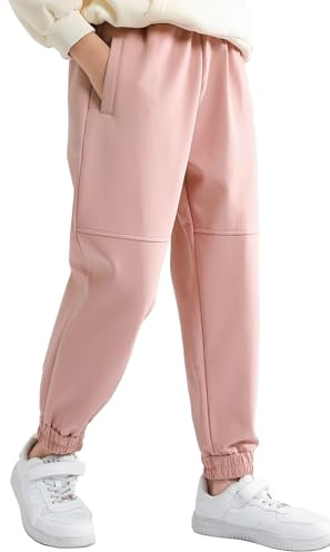 AIEOE Sportbyxor, barn, långa atletiska byxor, pojkar, joggingbyxor, träningsbyxor flickor, termoleggings med tjocka, varma vattentäta byxor, 120–170 cm, ROSA, 140