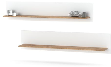 MARTHOME ALFA Set Di Mensole Murali – Stile Scandinavo, Set Di 2 In Bianco Artico E Effetto Rovere Wotan, Robusto & Durevole – Ideale Per Spazi Di Vita E Lavoro