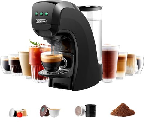 Warriors1 Macchina da Caffè a Capsula 3 in 1 per Nespresso Original, Dolce Gusto e Caffè Macinato, 20 Bars, 0,8 L, Calore e Quantità Regolabili, Automatica e Compatta per Casa e Ufficio