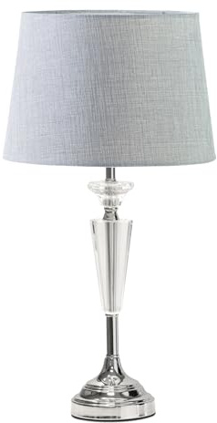 Kwartz Modern Faceted Glass Crystal Chrome Table Lamp with Grey Linen Shade