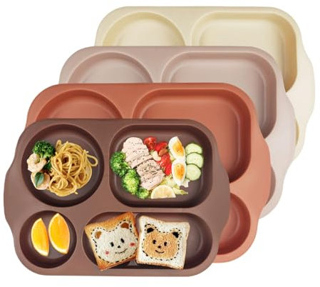 greenandlife Assiettes 5 Compartiments pour Les Adultes, Lot de 4 Assiette Plastique Reutilisable et Incassables, sans BPA, Passe au Micro-Ondes et au Lave-Vaisselle