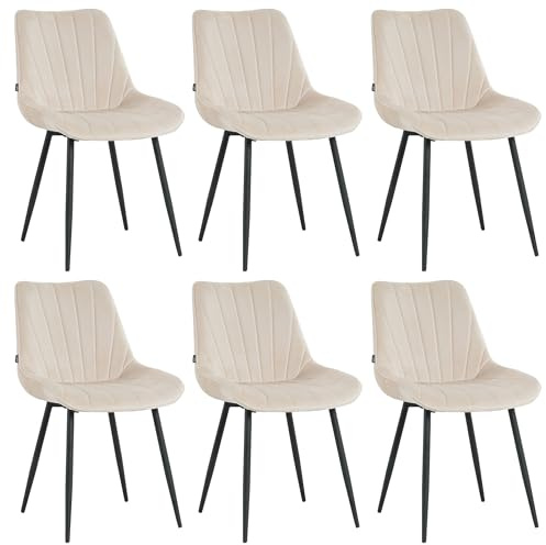 Mevsim Store Esszimmerstühle 6er Set aus Samt in Beige – Moderne Polsterstühle mit Ergonomischer Rückenlehne & Stabilen Metallbeinen – Bequeme Küchenstühle für Esszimmer und Wohnzimmer