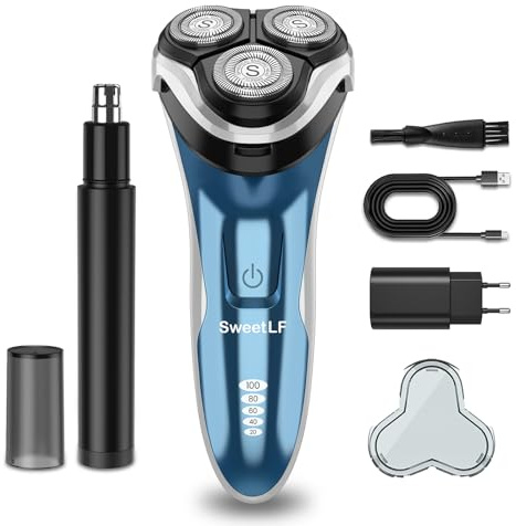 SweetLF (2025 Nuovo) Rasoio Elettrico Uomo,Regolabarba con Testine Rotanti 4D, Rasoio Ricaricabile Wet & Dry con Display LED, Rasatura Impermeabile IPX7