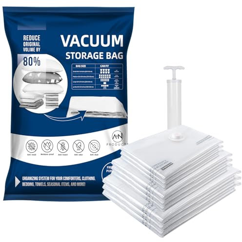 Clenvio Vacuum Storage Bags 9 Combo, (3 Large, 3 Medium, 3 Small) Space Saver Bags with Travel Hand Pump, Compression Airtight Sealer Bags for Clothes, Bedding, Pillows, Comforters, Blankets