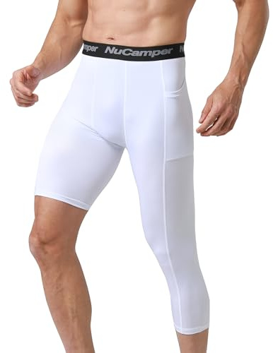 NuCamper Leggings da Uomo Pantaloni Sportivi a Compressione Gamba Singola 3/4 Pantaloni Compressione Baselayer Asciugatura Rapida per Basket Palestra Allenamento Atletico Calcio