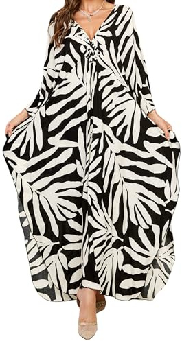 OHOXOE Women's Kaftan Dress 2025 V-Neck Beach Cover Up for Swimsuit, Lightweight Mumu Loungewear & Home Caftan Dress