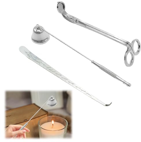 3er Set, Kerzendochtschneider, Kerzenlöscher und Dochtdipper & Kerzenzubehör Set, Kerzenpflegeset für Kerzenliebhaber (Silber)